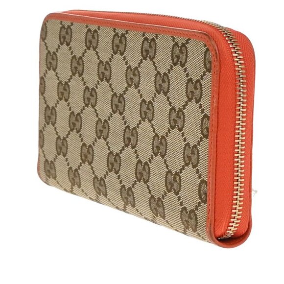 Gucci Long Wallet Round Zipper GG Canvas Leather Orange Beige 33 Kb040 - Picture 2 of 13